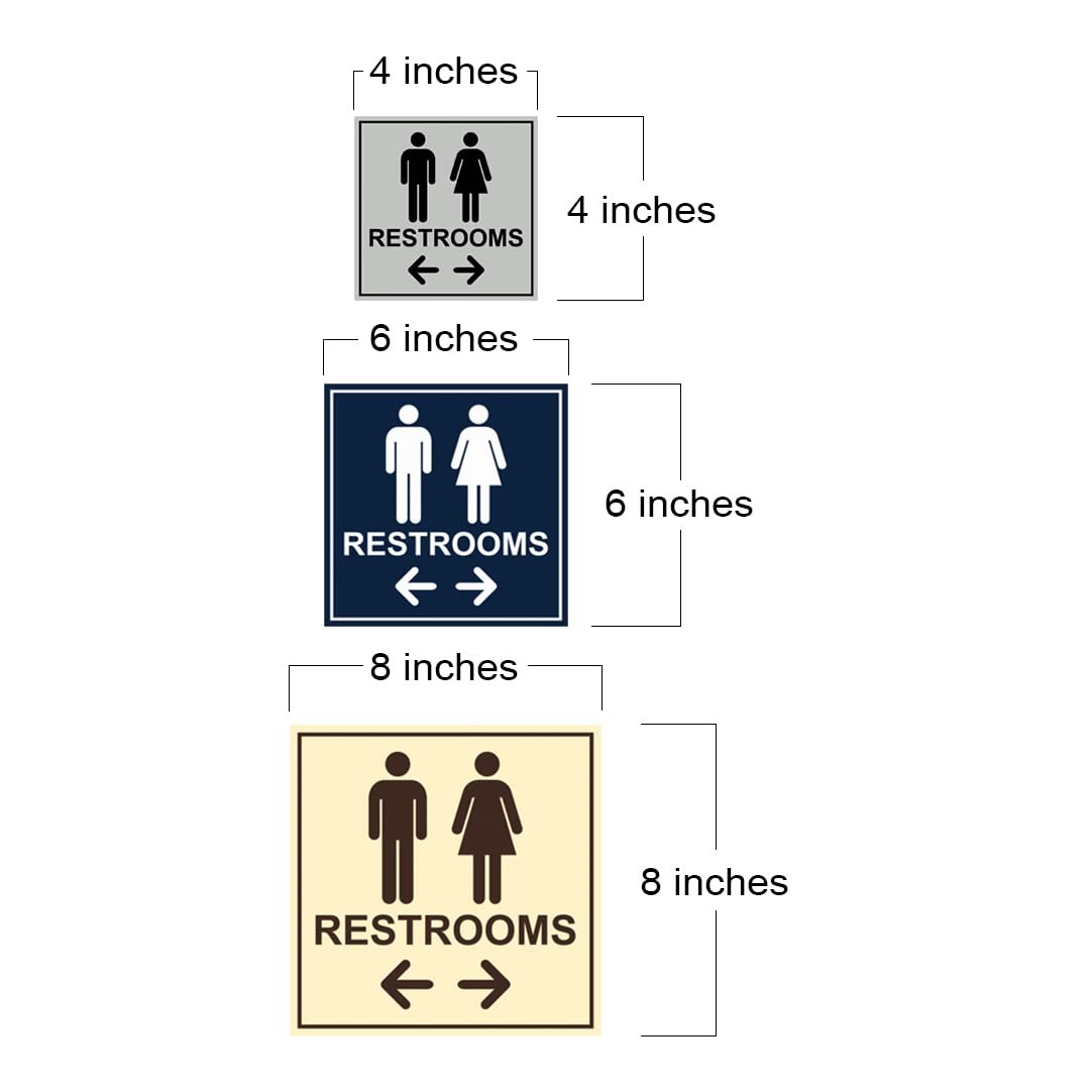 Large Square Restrooms Left Right Arrow Sign Brushed Silver Wall Door Mount