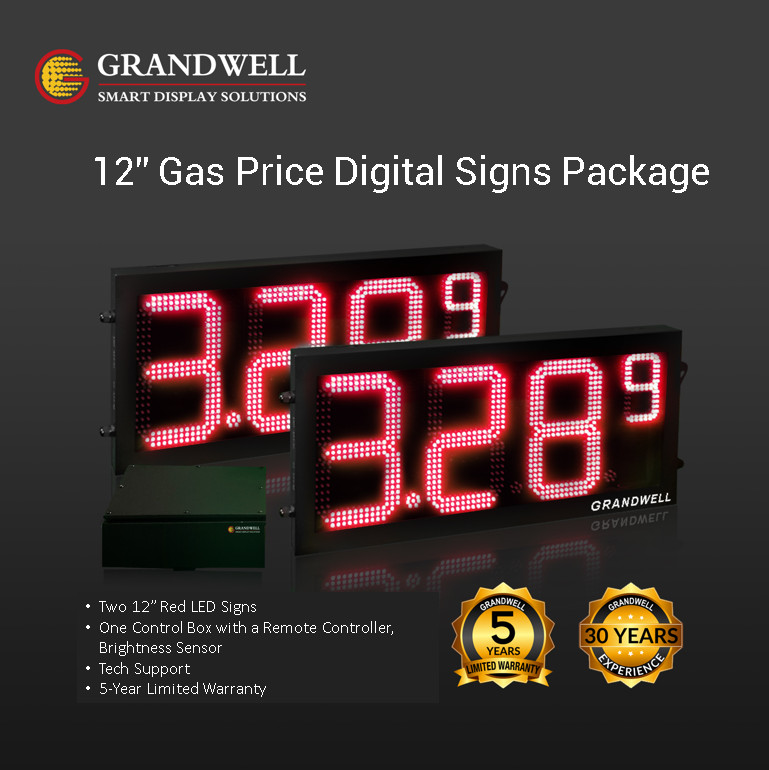 12&Prime; Digits- LED Gas Sign 2 Red w/Remote/Complete Pack 33”x15&Prime;/5 Year Warranty