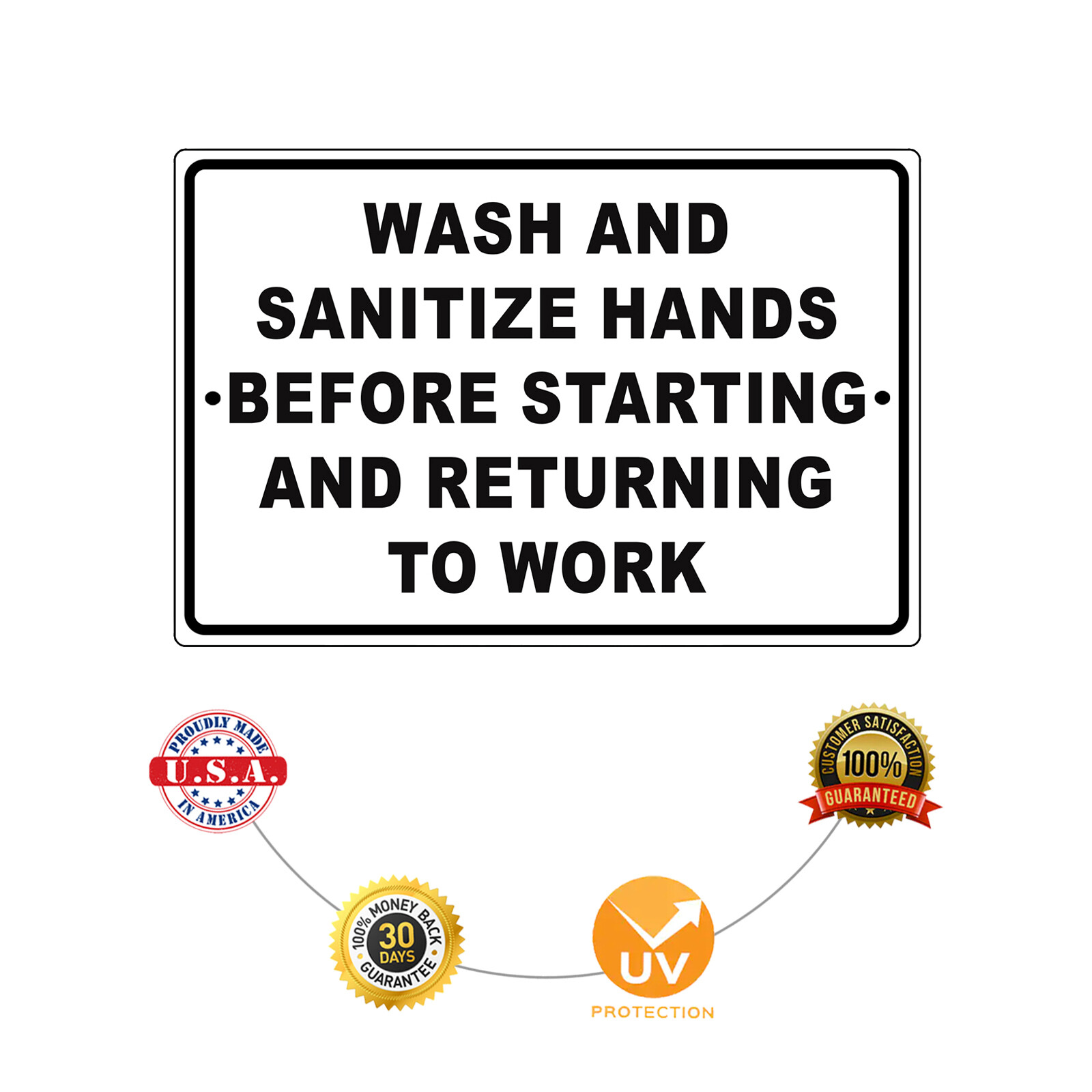 Wash/Sanitize Your Hands Before Starting & Returning To Work Aluminum Metal Sign