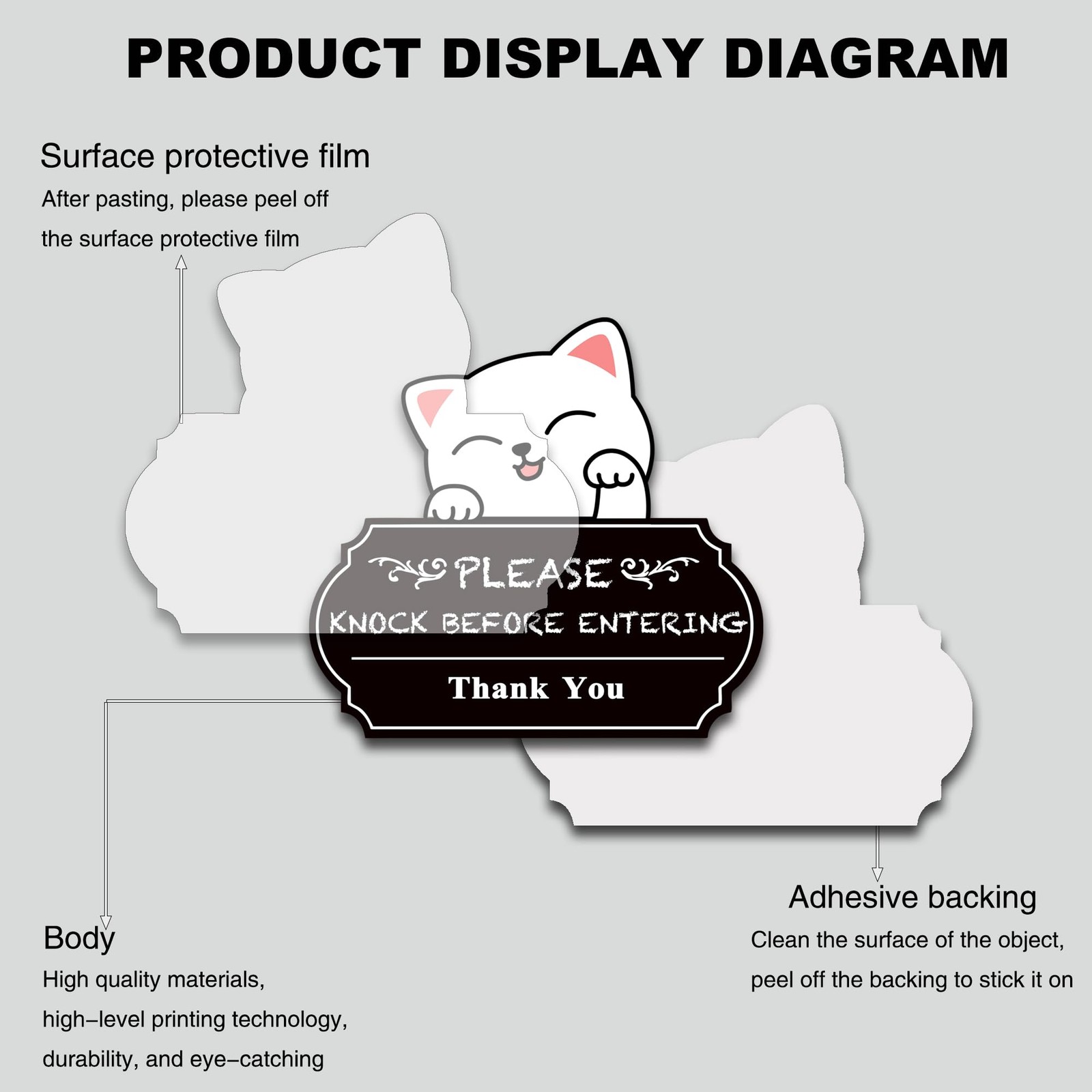 Please Knock Sign for Door UV Resistant Self Adhesive Vinyl Funny Office Cat
