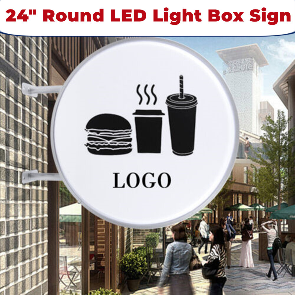 24&Prime; LED Light Box Sign Round Double-Side Outdoor Advertising Business Sign Blank