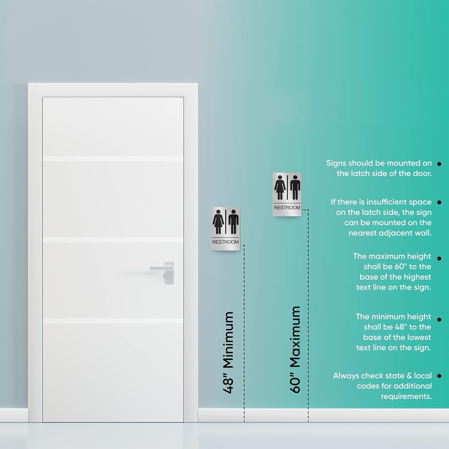 ADA Bathroom Sign For Business, 9×6 Inch Unisex Restroom Sign w/ Grade 2 Braille