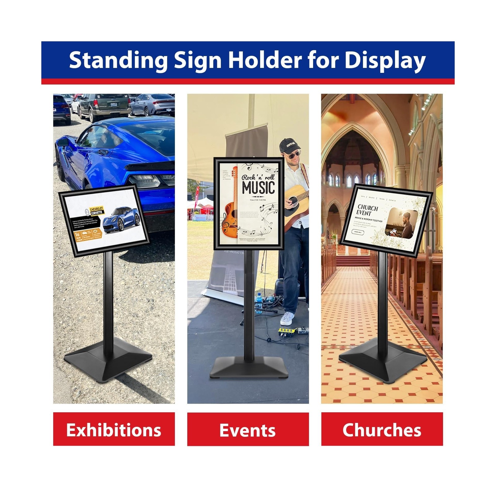 Sign Stand 11x17inch Pedestal Sign Holder Poster Stand 3Packs Adjustable Floo…