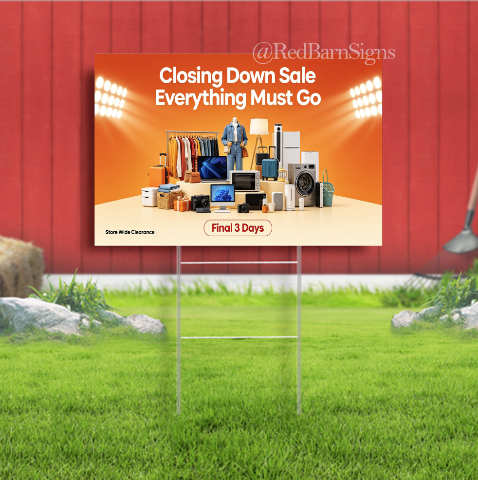 Closing Down Sale Everything Must Go Indoor Outdoor Yard Sign with metal stakes