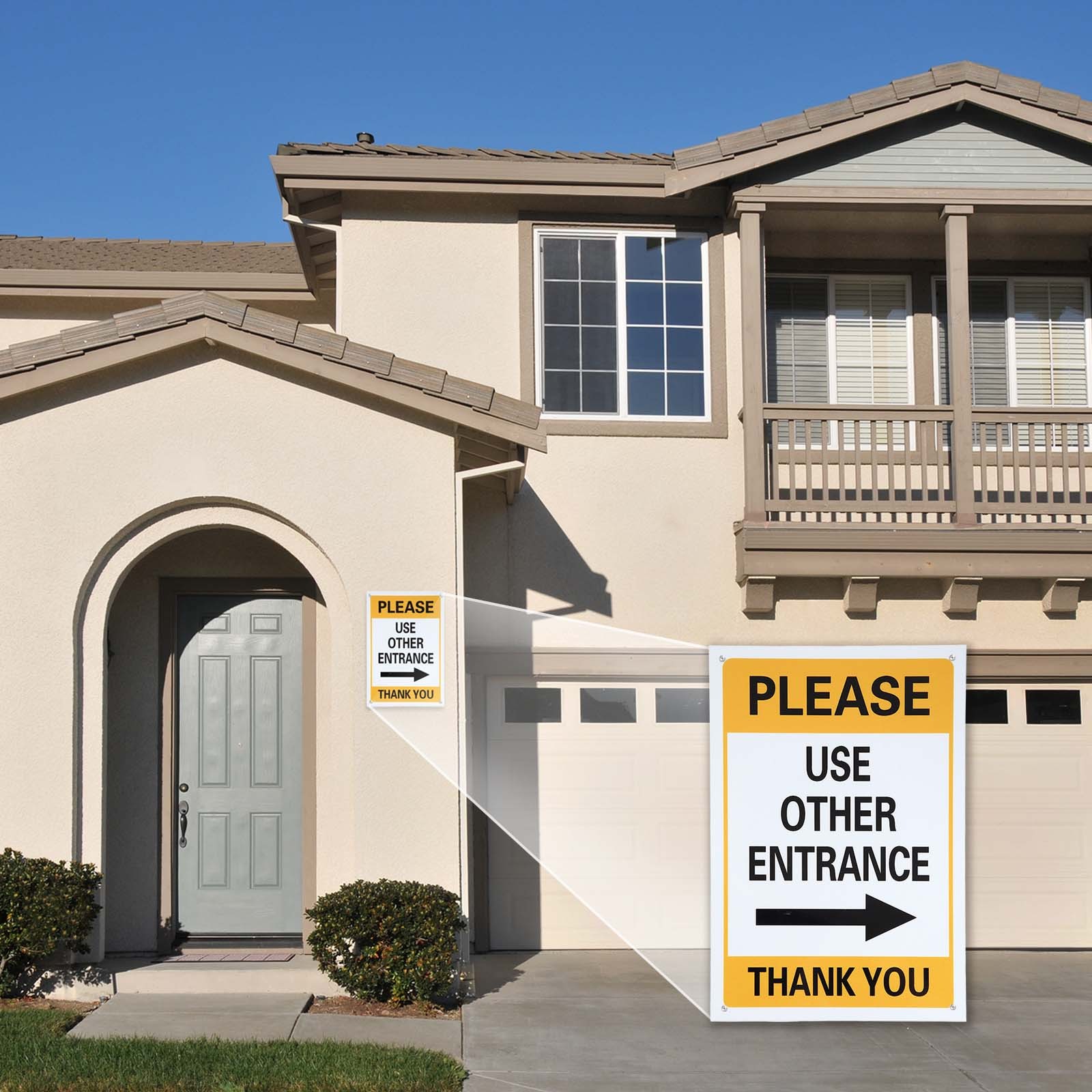 Please Use Other Entrance Sign, Left Arrow, Bright Yellow on Black