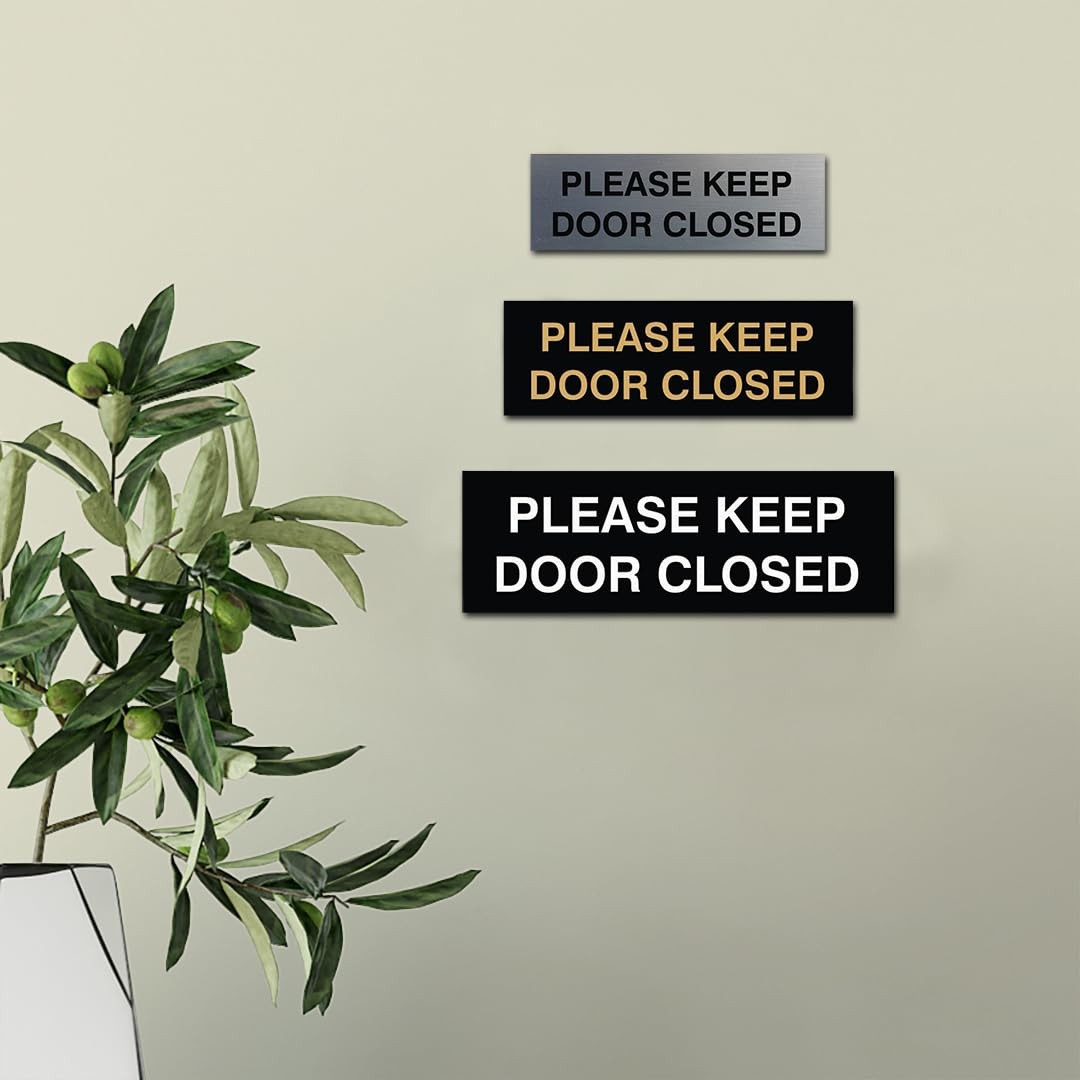 All Quality Keep Door Closed Sign – Double-Sided Adhesive – Dark Brown – Small