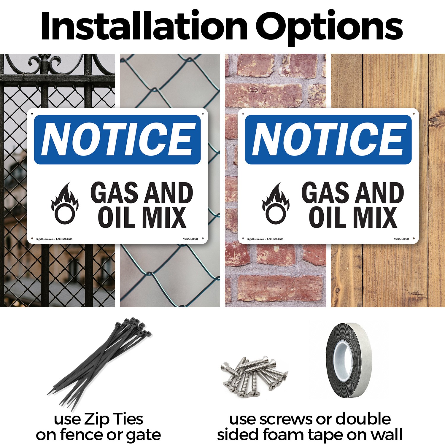 Gas And Oil Mix OSHA Notice Sign Metal, Plastic, Or Decal – 5 or 10 Pack