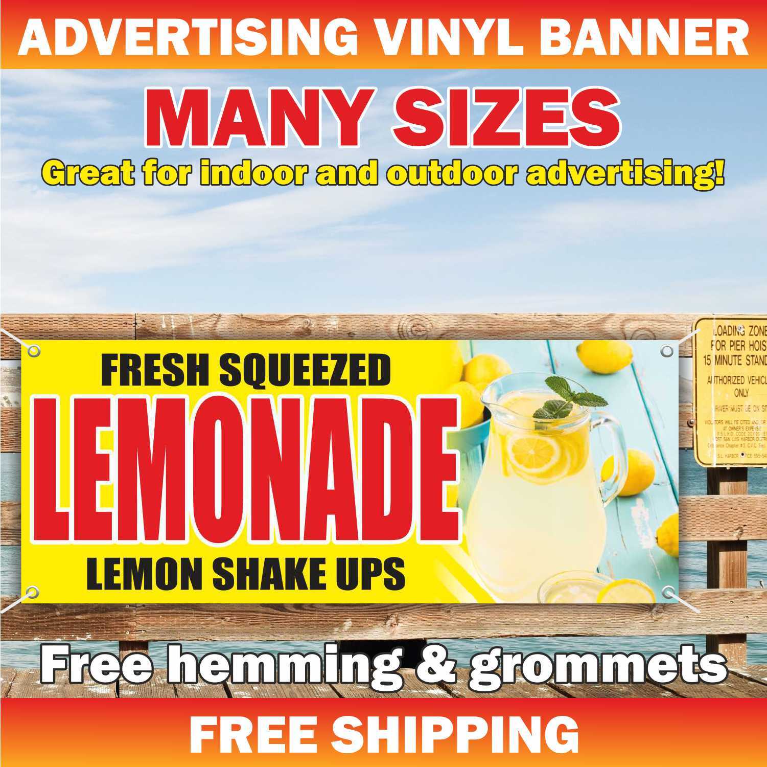 FRESH SQUEEZED LEMONADE LEMON SHAKE UPS Advertising Banner Vinyl Mesh Sign drink