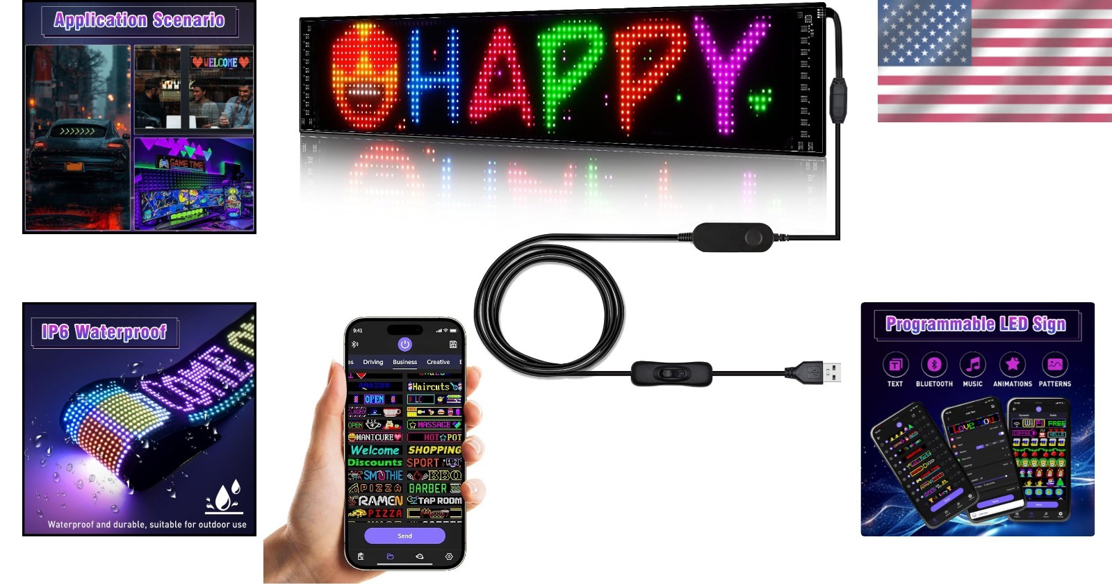 Customizable Car LED Display, Bluetooth Control, Waterproof