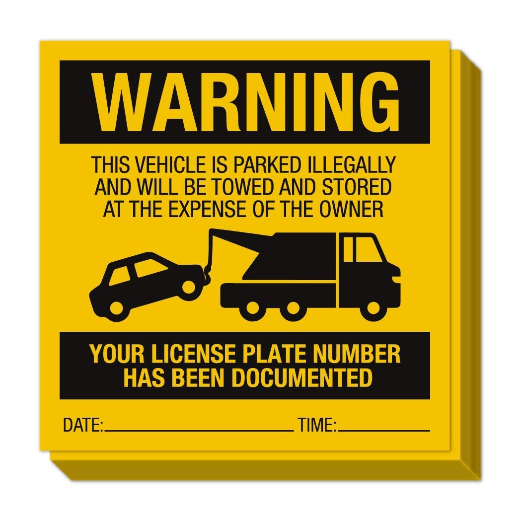 Illegally Parked Warning Stickers Pack of 25 | Tow Away Warning Sign for Ille…