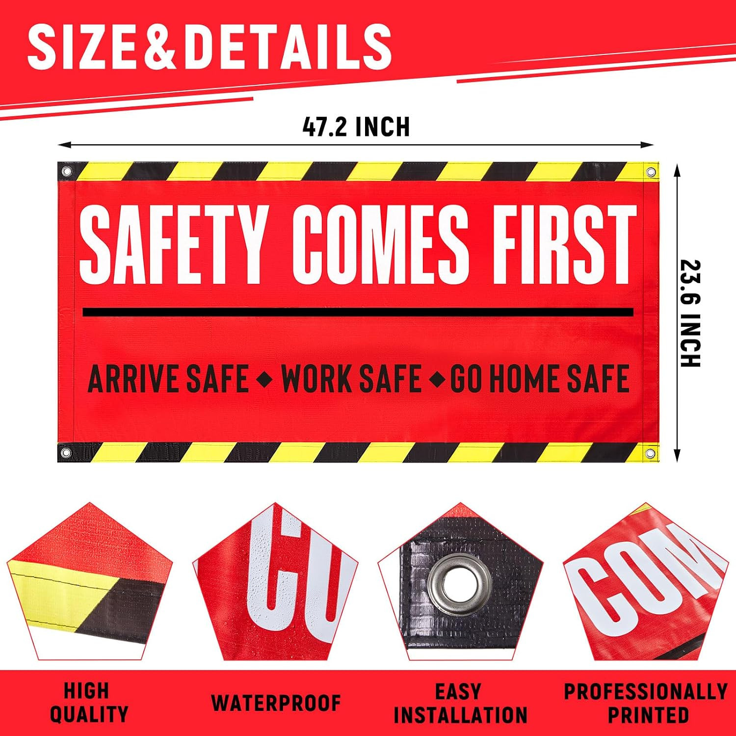 1Pcs Safety First Banner Sign Construction Site Banner Business Vinyl with Gromm