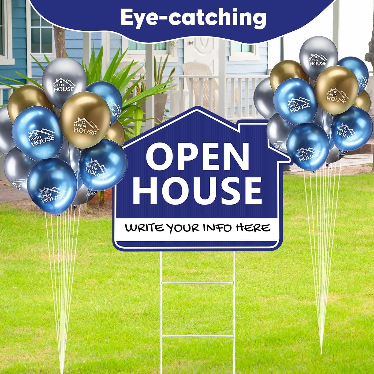 63 Pcs Open House Signs with Stakes & Balloons – Double Sided Yard Signs