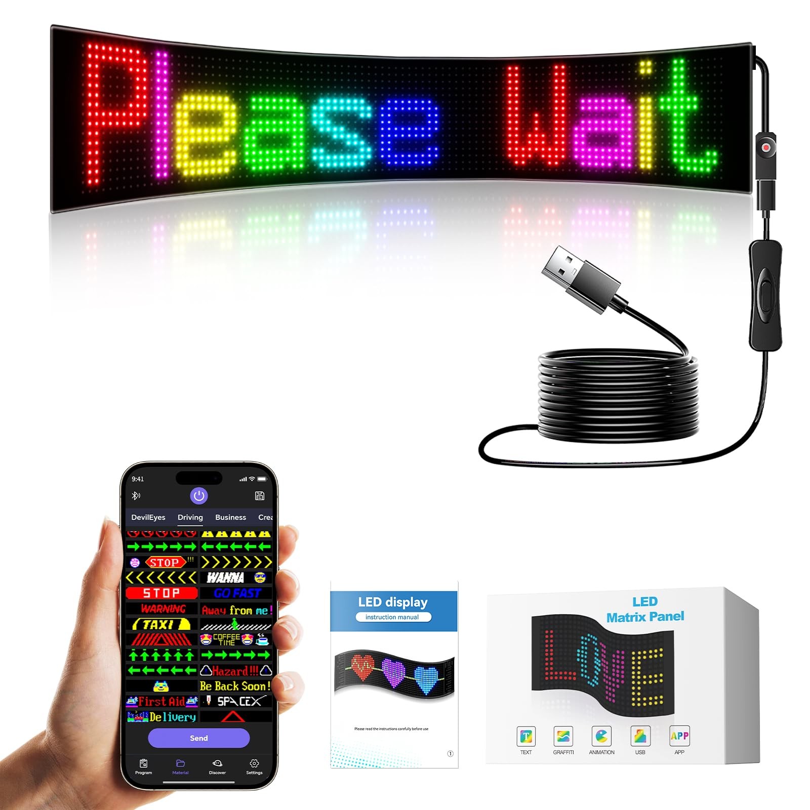 NEMGOME LED Car Sign Windshield Devil Eyes 23 »x5 »