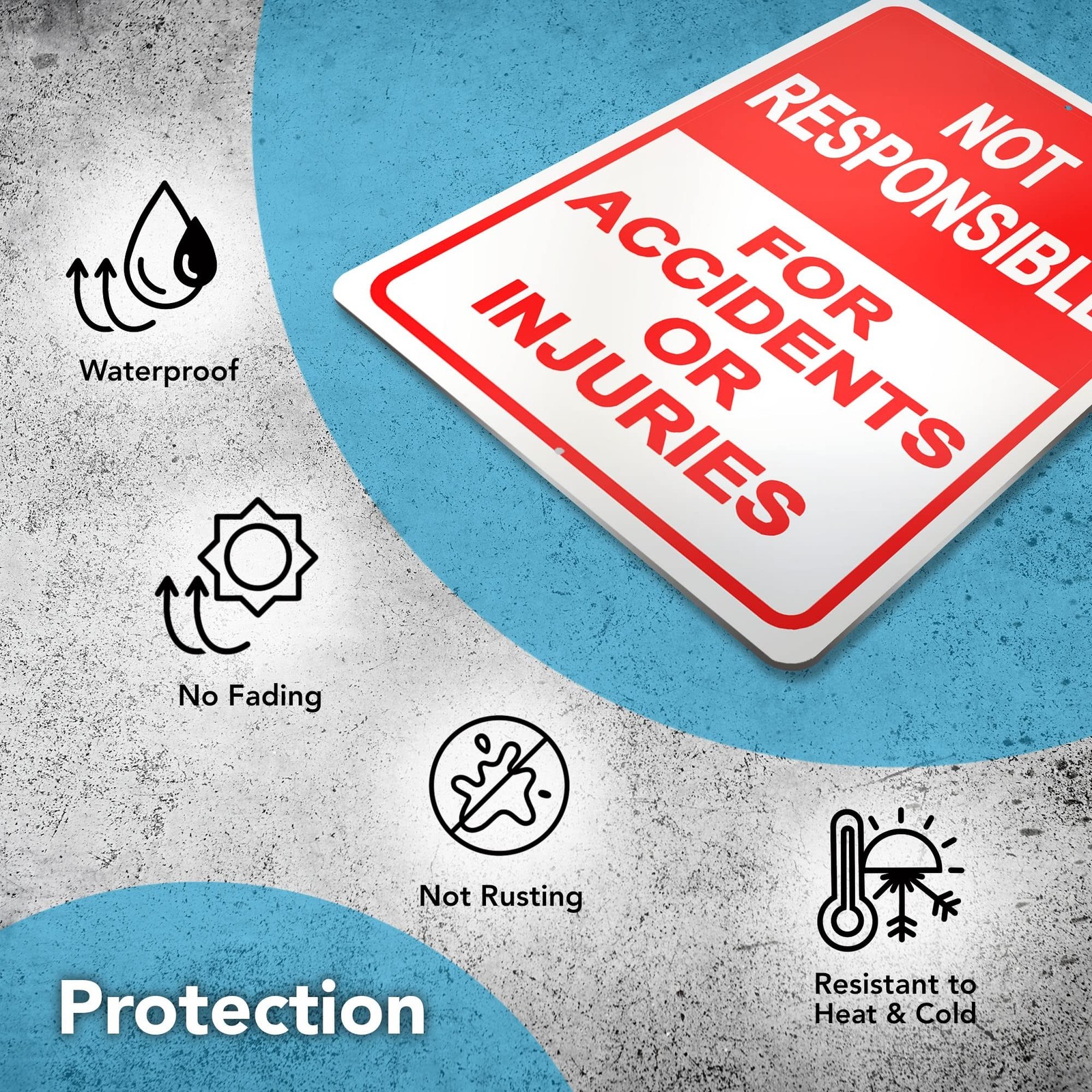 2-Pack Property Warning Sign: Not Responsible for Accidents or Injuries, 10&Prime; x 7