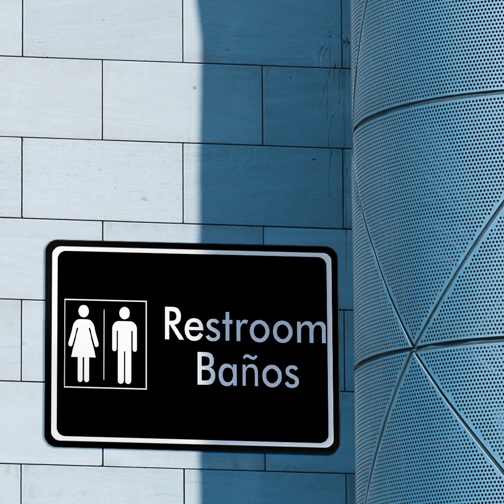 Horizontal Metal Sign Restroom Ba Os Ada Bilingual Weatherproof Street Signage
