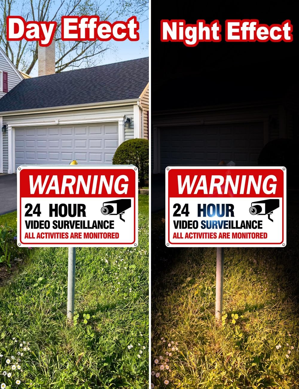 Multiwins Video Surveillance Sign 4-Pack 12X 8 Security Camera Signs Reflective