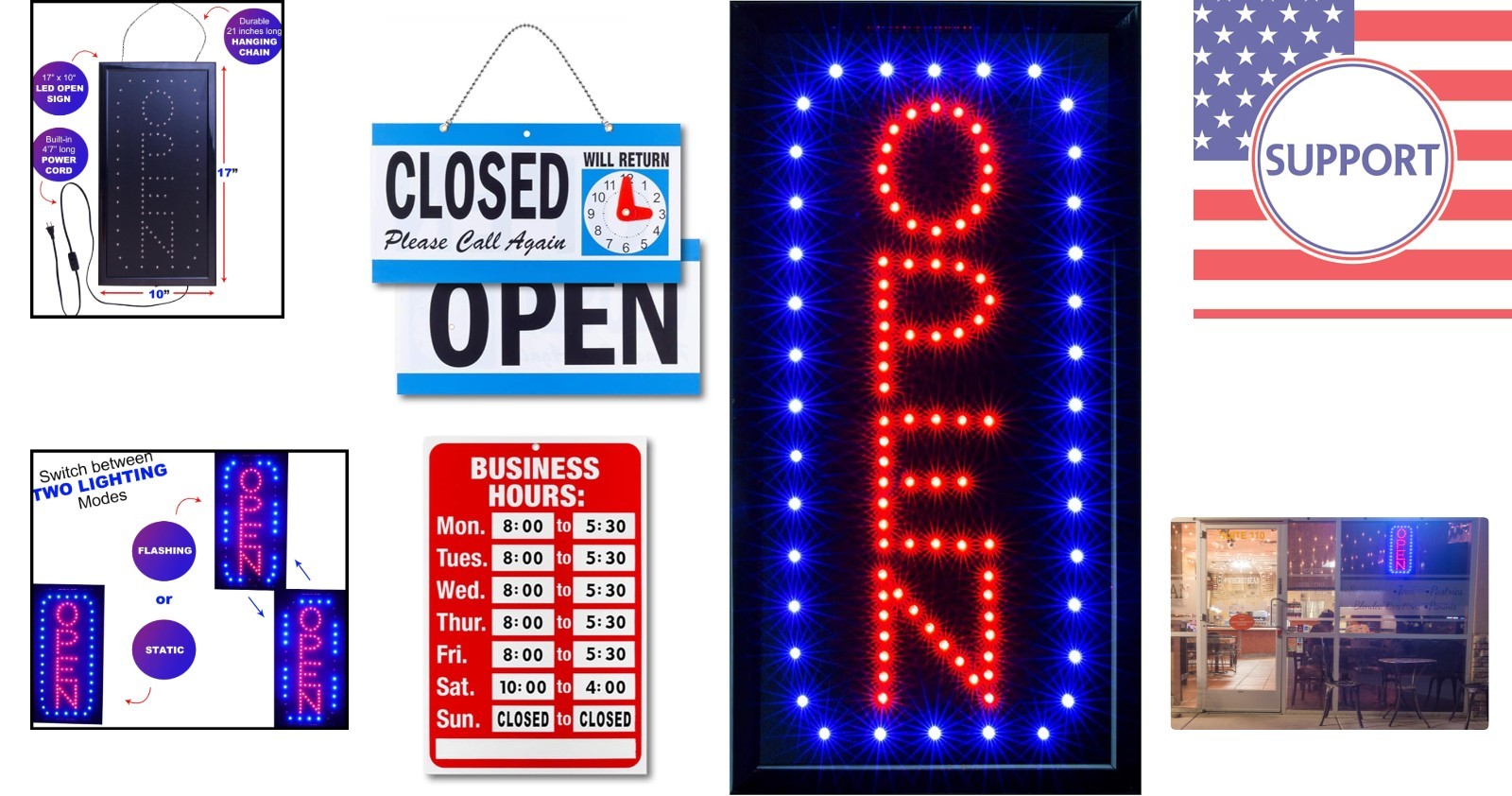 Illuminated LED Open Sign with Customizable Business Hours – 1-