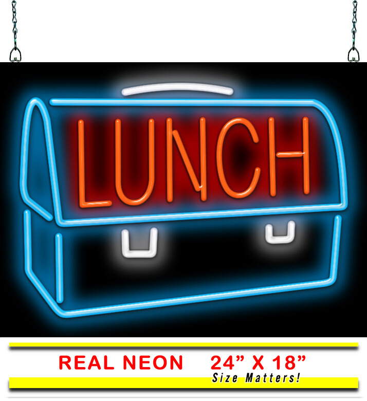 Lunch Neon Sign REAL Neon Window Sign Red Blue & White Hand Bent Advertisement