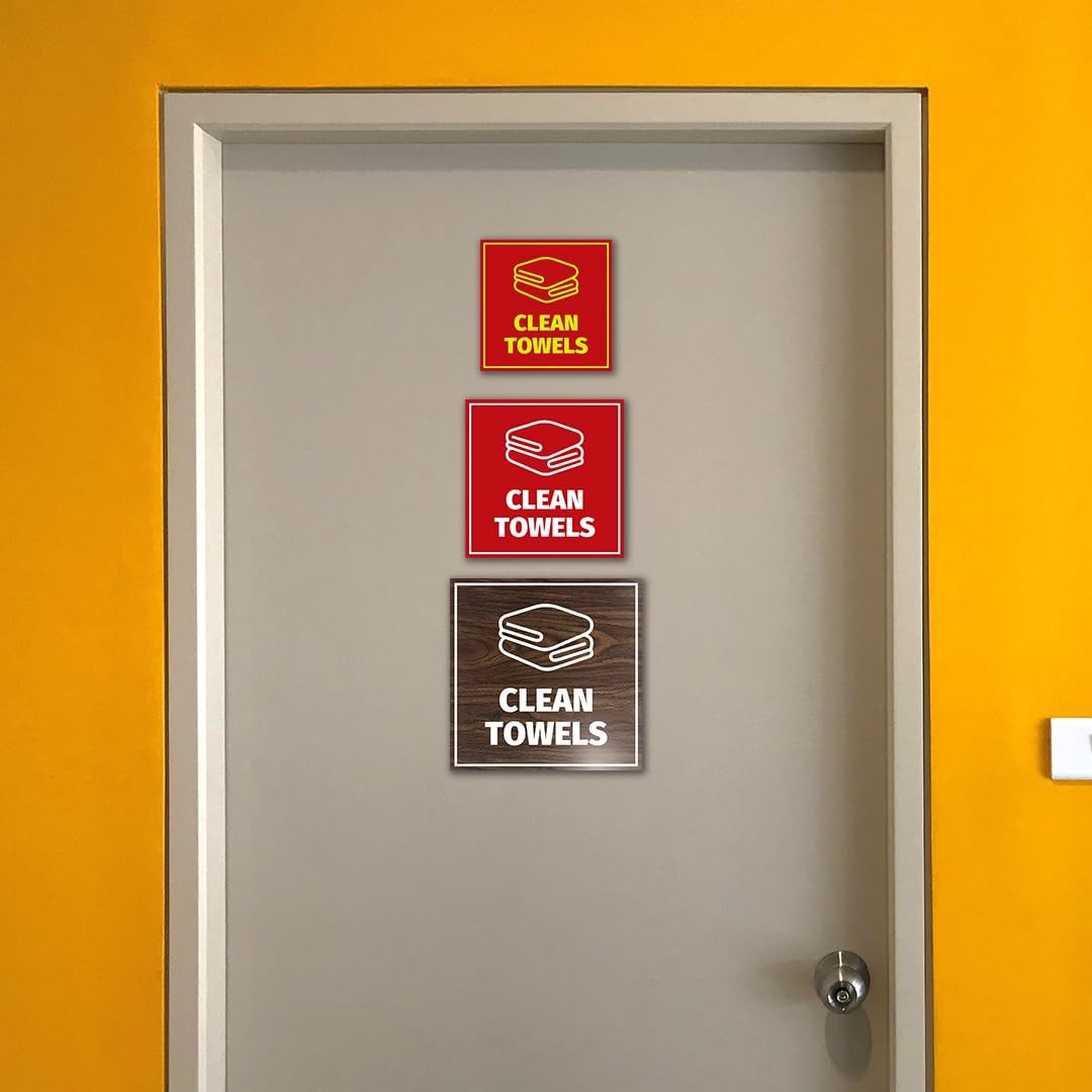 Medium Square Clean Towels Door Wall Sign Public Signage Black Gold Acrylic