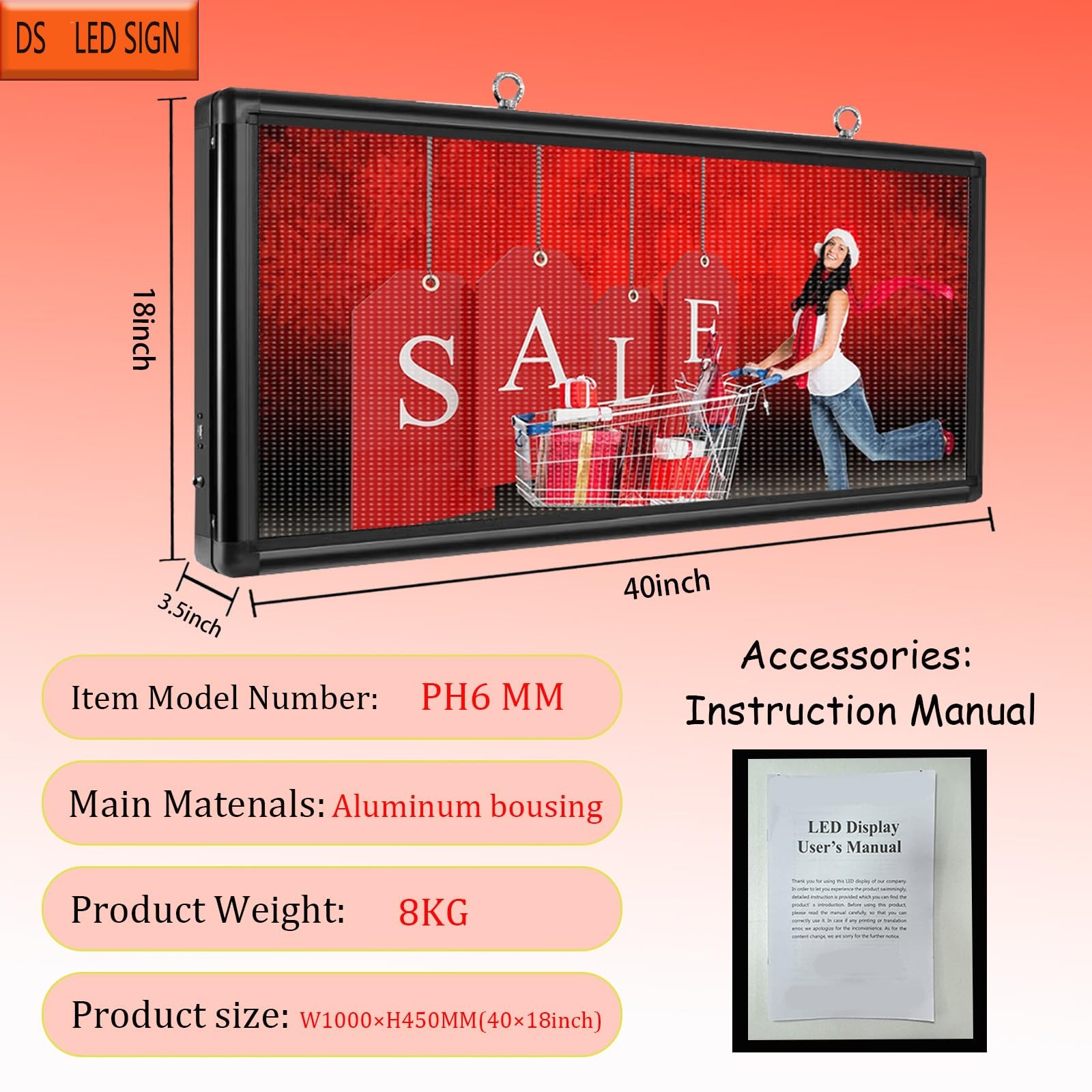 P6 Programmable LED Sign 40&Prime;x18&Prime; Outdoor Digital Display Board ,Custom Scrolling
