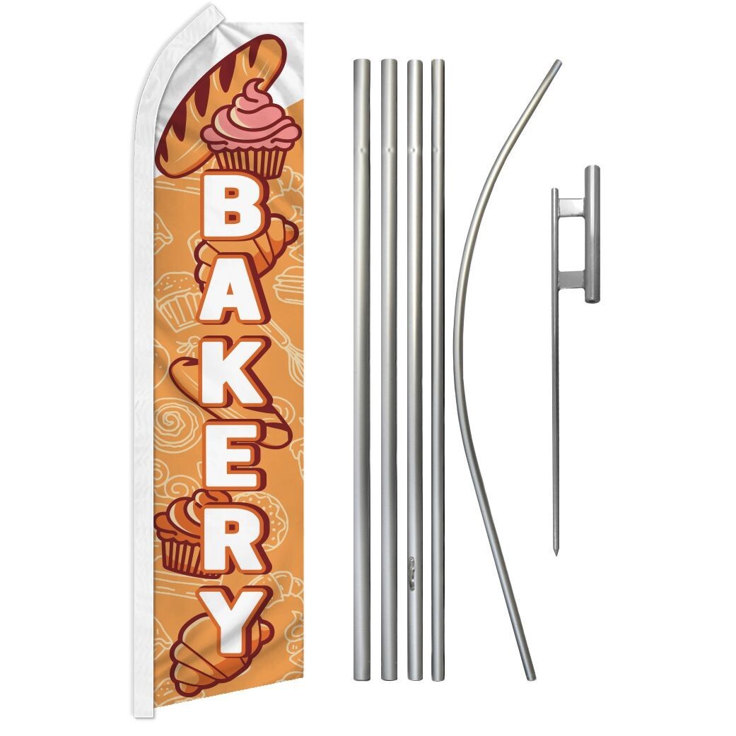 Bakery (White) Swooper Flutter Feather Advertising Flag Pole Kit Bake Shop
