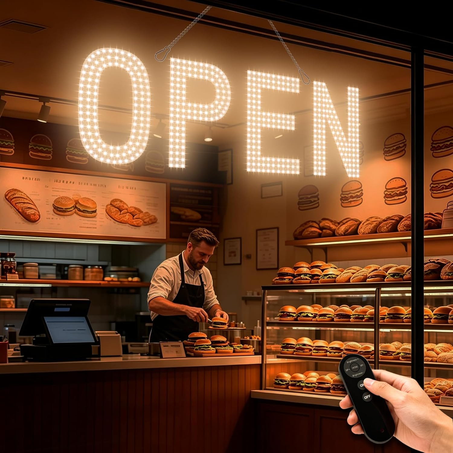 Open Signs for Business, 30&Prime;X10&Prime; Big & Bright Open Sign with Remote Control Dimm