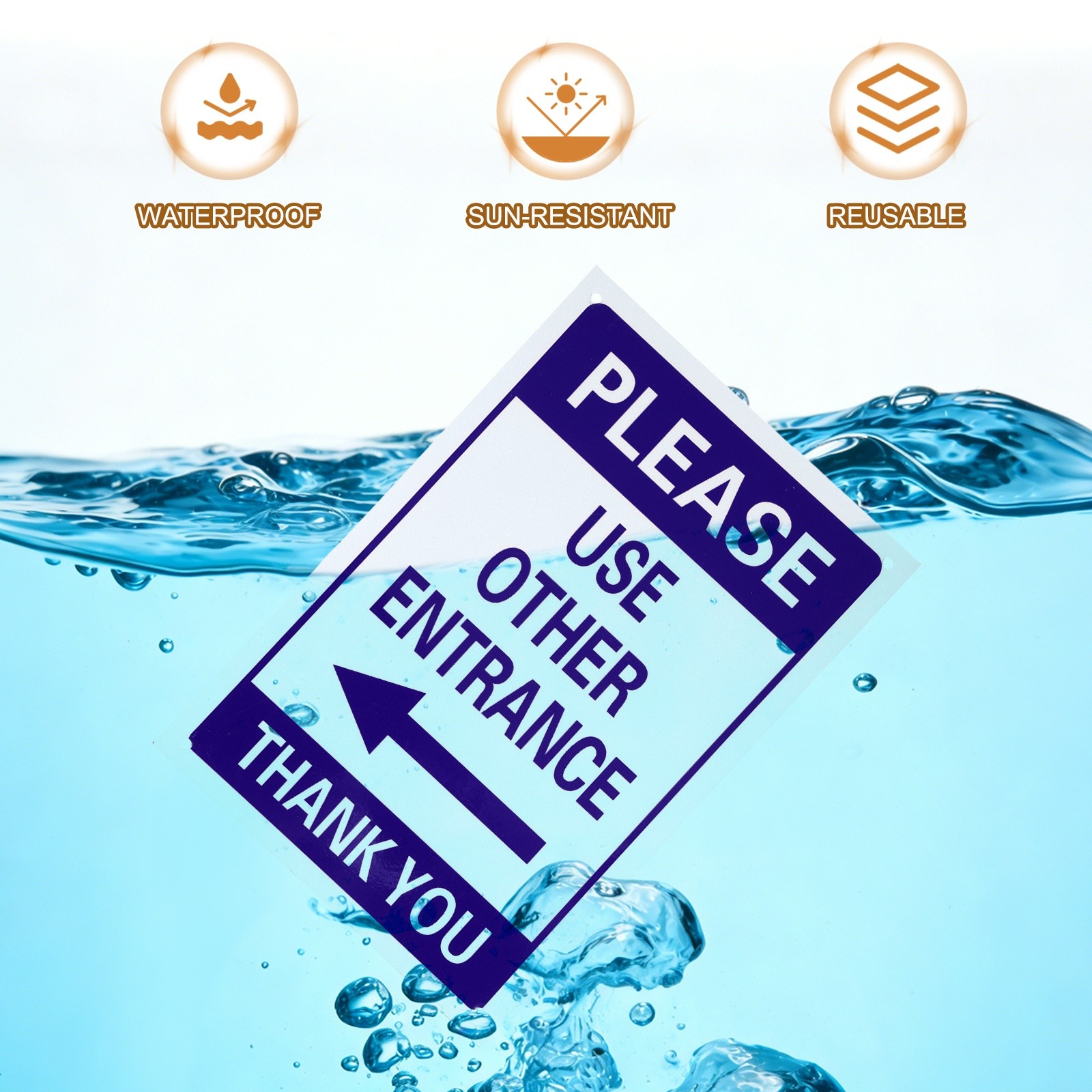 2 Pcs Please Use Other Entrance Thank You Sign, Left Arrow, Blue on White