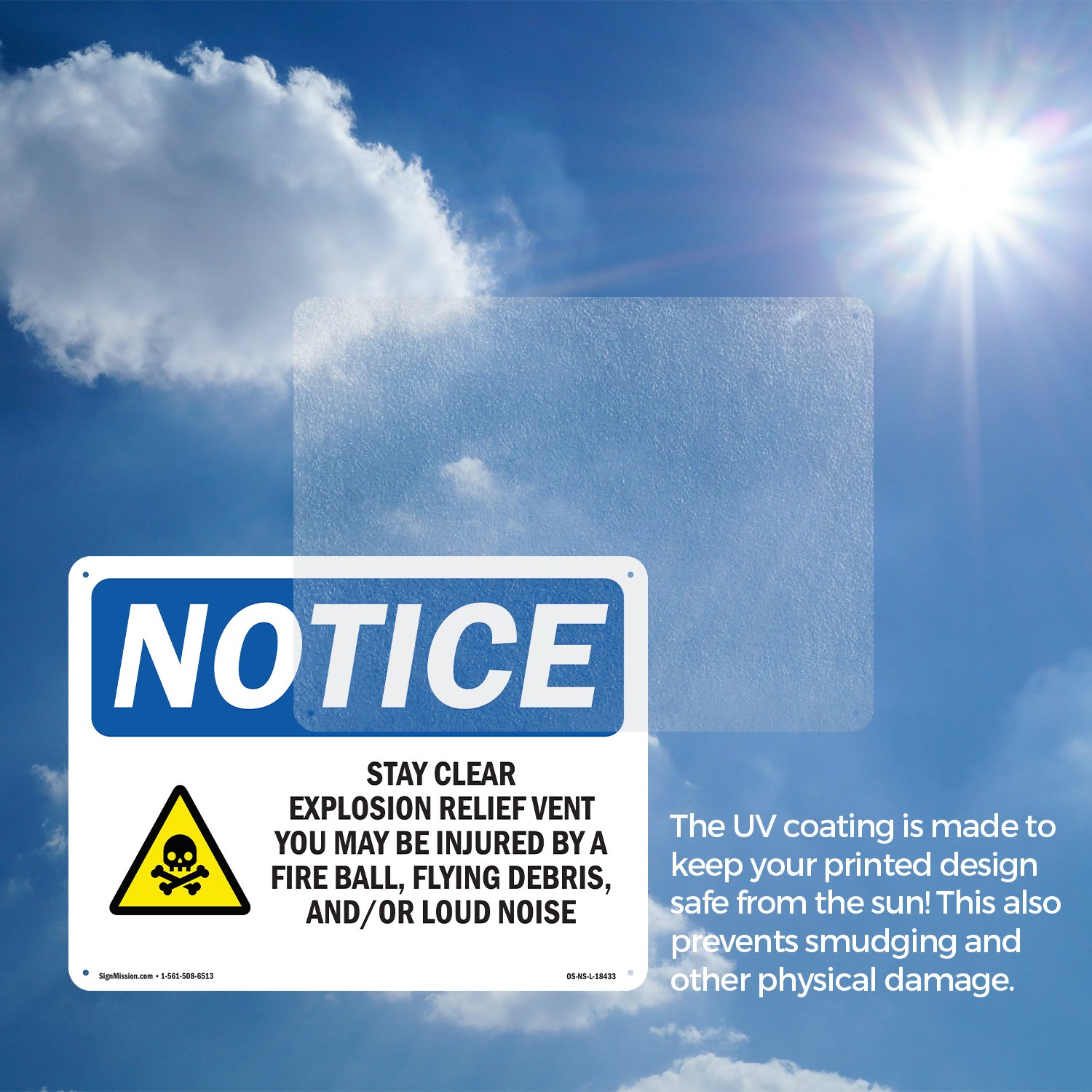 Stay Clear Explosion Relief OSHA Notice Sign Metal, Plastic, Decal 5 or 10 Pack