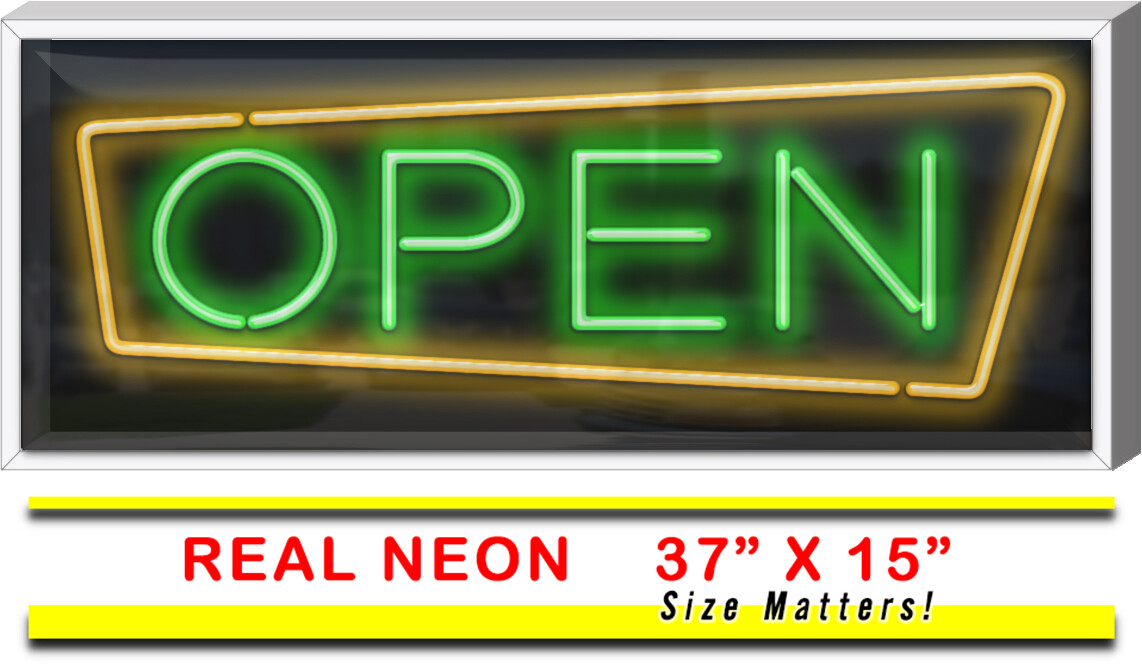 OUTDOOR XL Retro Open Neon Sign Jantec 37&Prime; x 15&Prime; Store Vintage Records BBQ