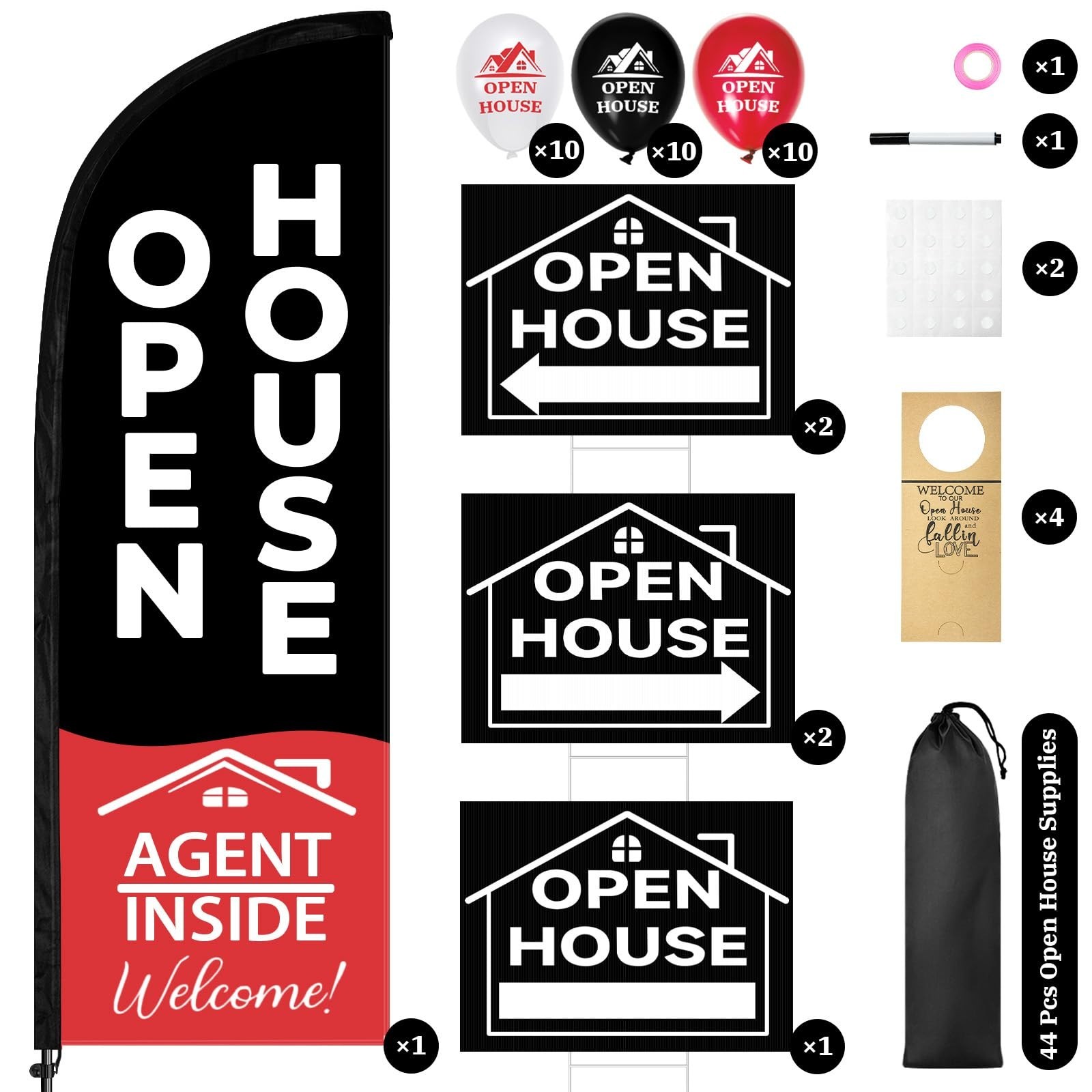 44 Pcs Open House Signs for Real Estate, Double Sided Open House Flag Kit, 7….