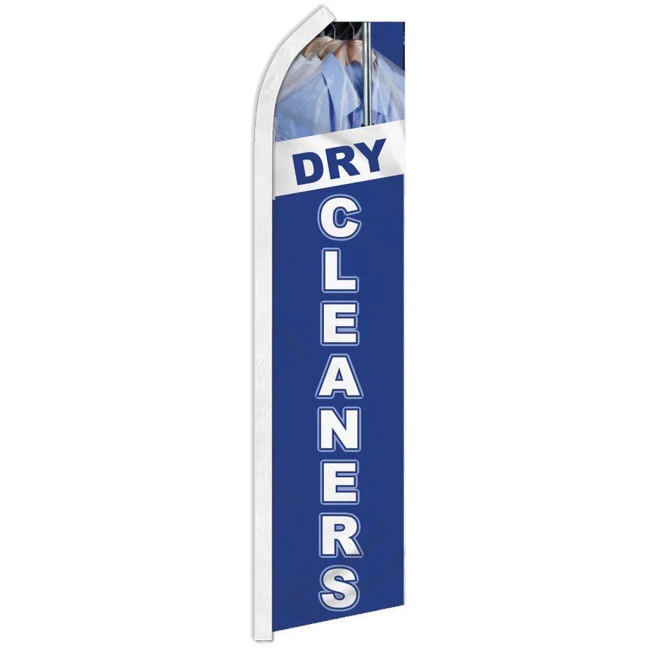 Dry Cleaners Blue Swooper Flutter Feather Advertising Tailor Launder Banner Flag