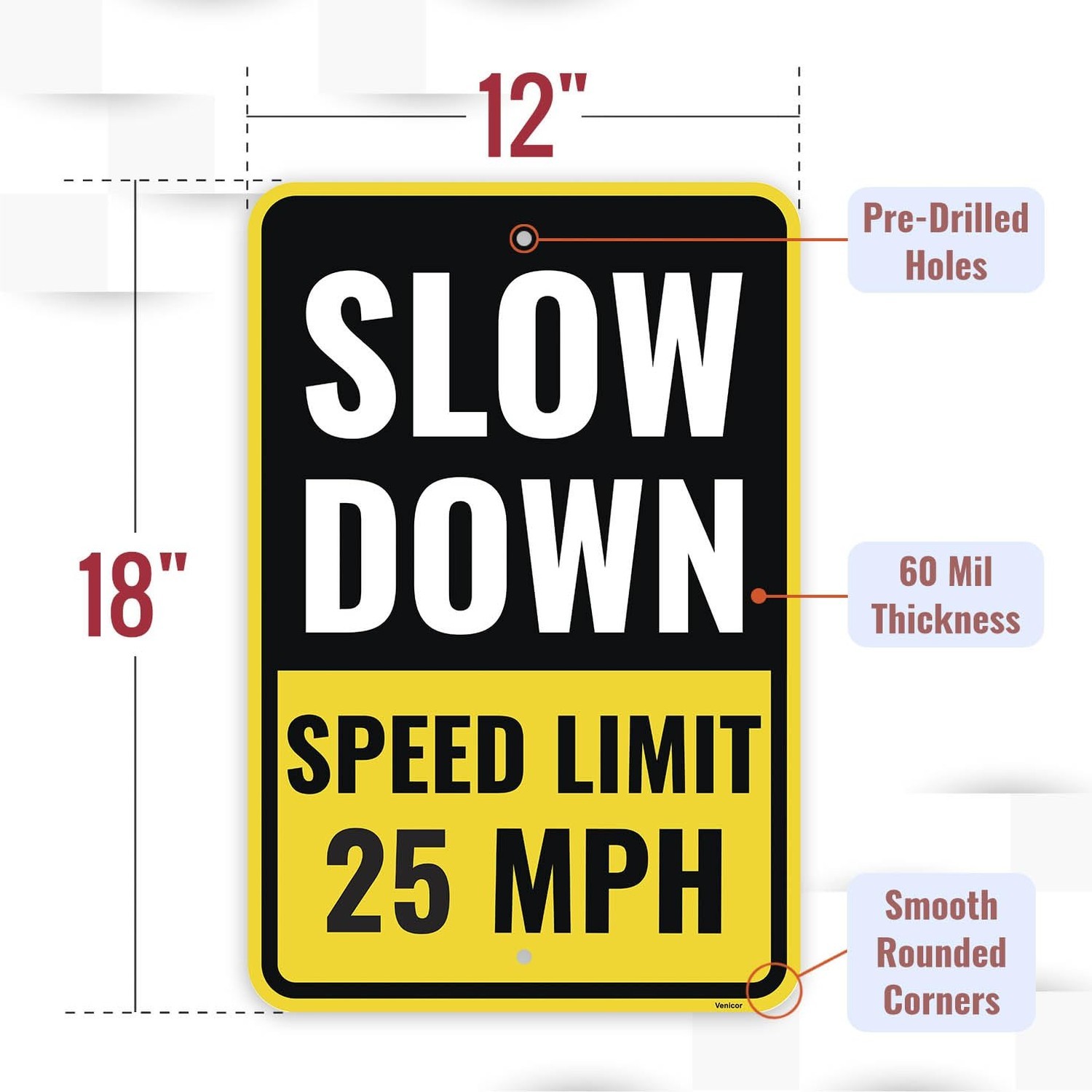 2PC 25 Mph Speed Limit Sign, 18 x 12 Inches – Aluminum – 25Mph Slow Down Safe…