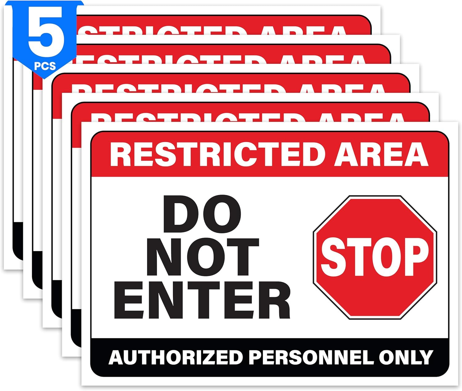 Employees Only Restricted Area Signs 10×7 Inch Waterproof Vinyl Stickers 5 Pack