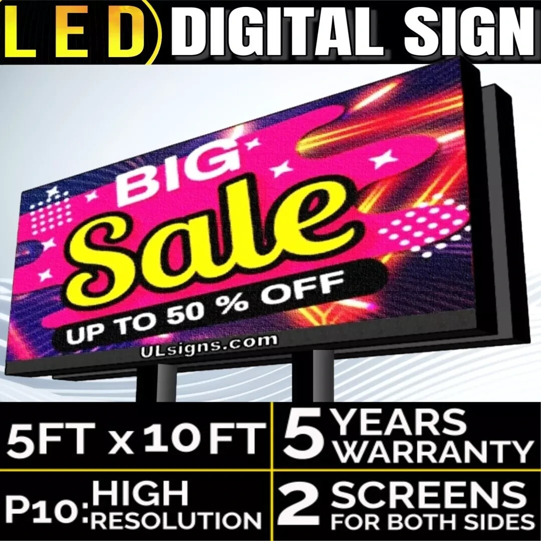 P10 mm Double-Sided 5FT x 10FT LED Digital Billboard | Outdoor Full-Color Sign