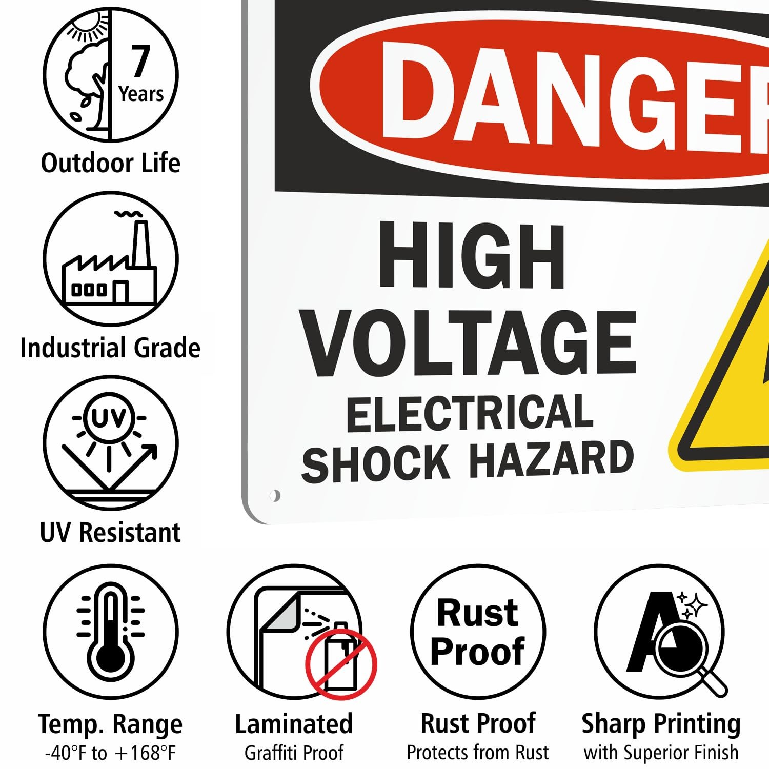 10 x 14 inch “Danger – High Voltage Electrical Shock Hazard” OSHA Metal Sign …