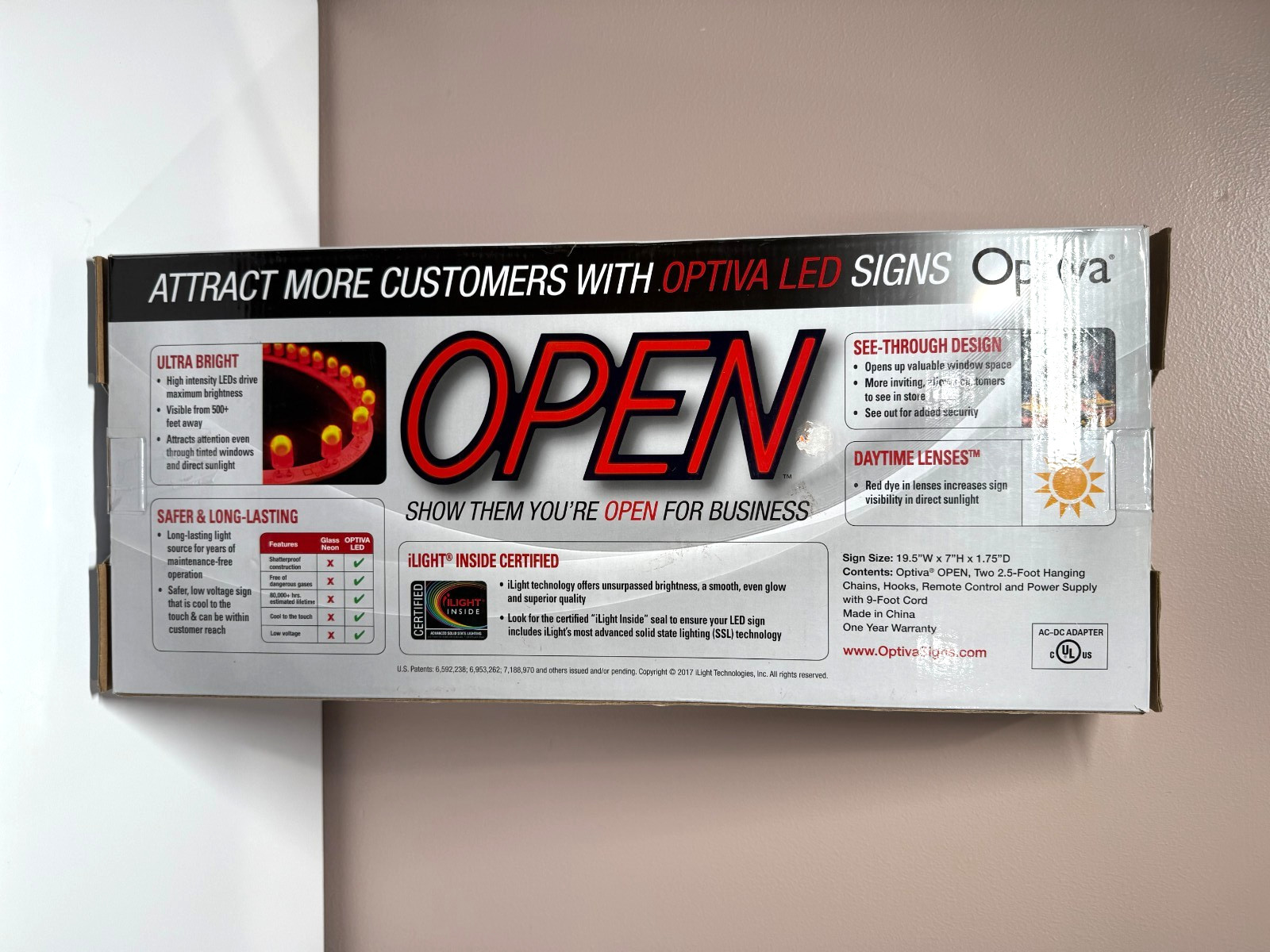 New Open Box Optiva 19.5&Prime; Ultra Bright LED OPEN Sign with Remote Control