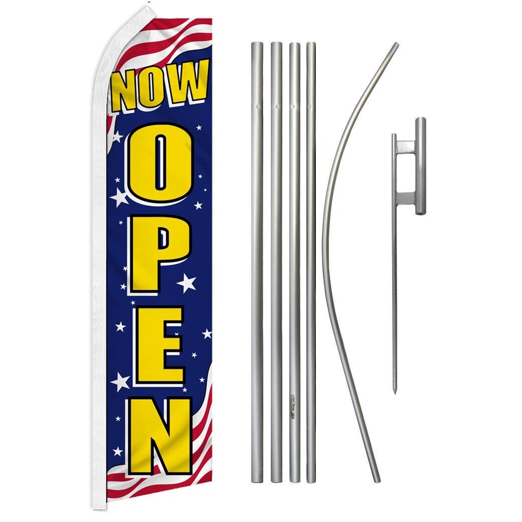 Now Open (Patriotic) Swooper Advertising Flag & Pole Kit