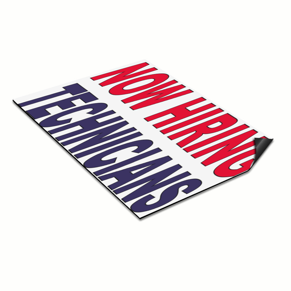 Car Magnet Set of 2 Now Hiring Technicians Red Blue Industrial Sign