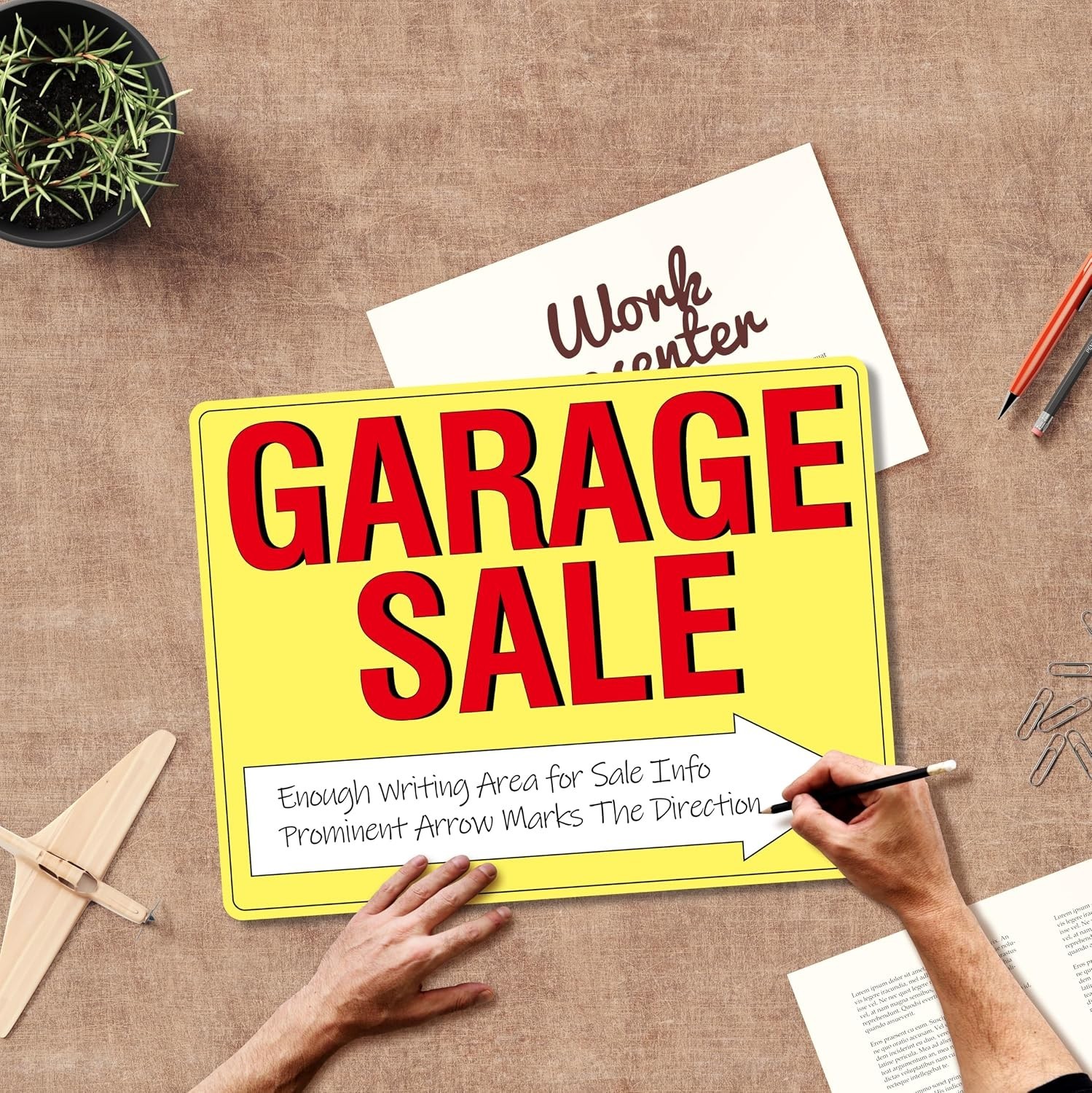 Value Pack: 3 Double-Sided Outdoor Garage Sale Signs with Metal Stakes & Labels