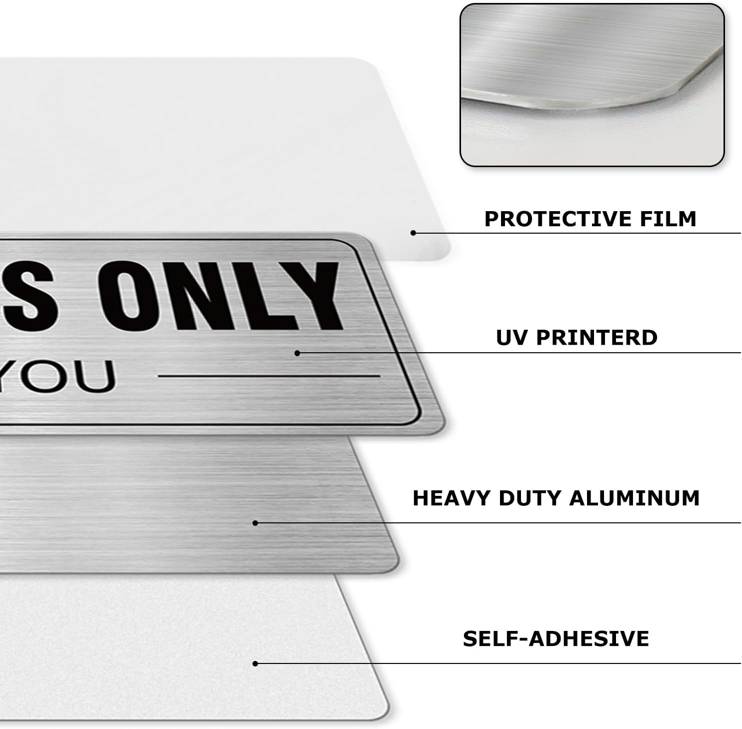 Employees Only Sign Aluminum Silver 9 x 3 Inches Self-Adhesive Waterproof Metal