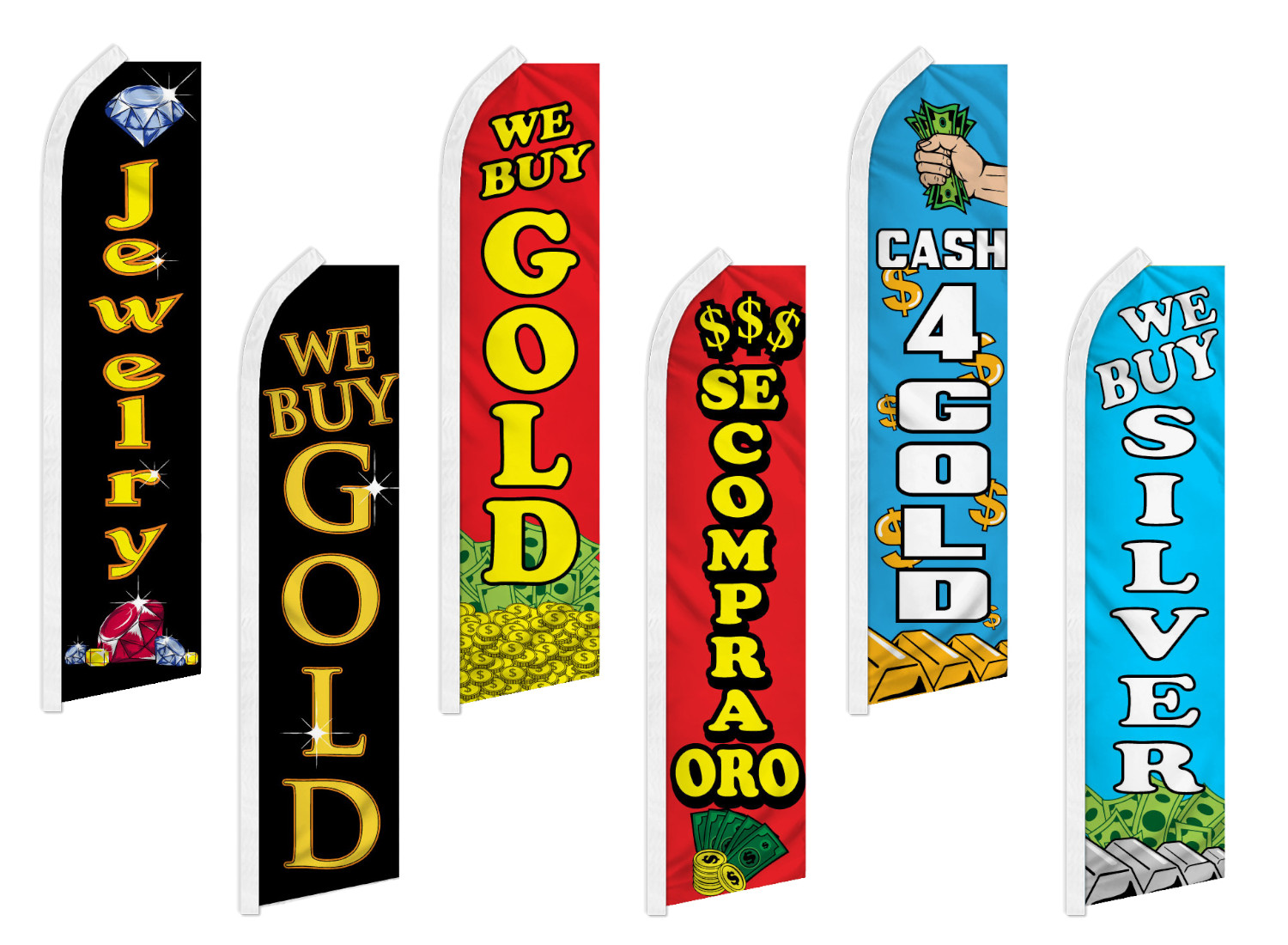 We Buy Gold Advertising Flutter Feather Flag Swooper Banner Cash for Jewelery