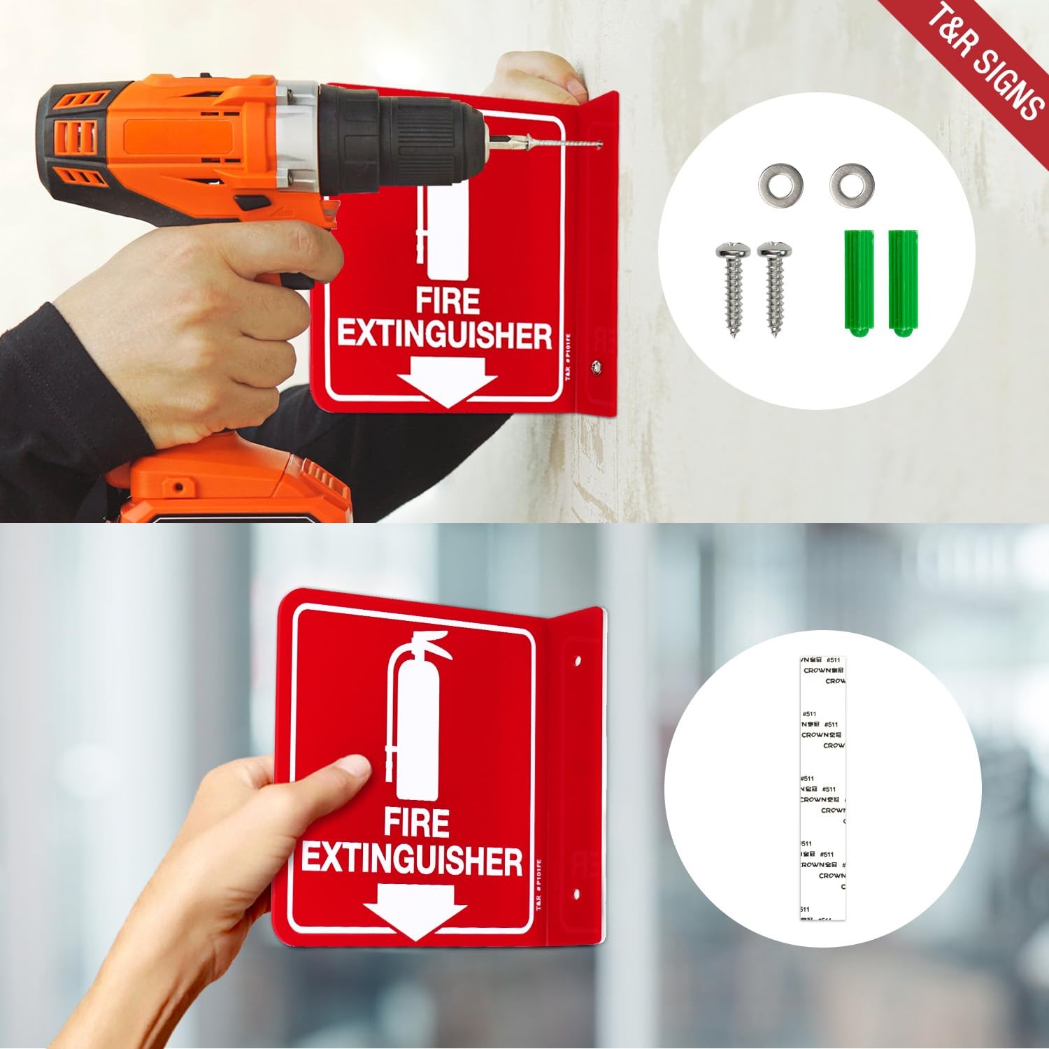 T&R Fire Extinguisher Sign, Fire Extinguisher with Down Arrow – 8 Pack – 6 x …