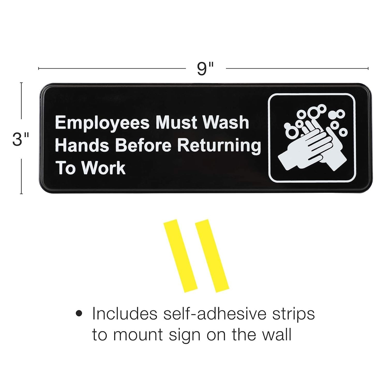 Employees Must Wash Hands Sign 3 by 9 for Restaurant&rsquo;s Restroom & Kitchen 4-Pack