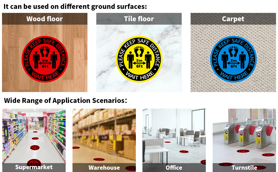 10 Pack 12&Prime; Social Distancing Floor Decals Sign Round Safety Vinyl EZ to Clean
