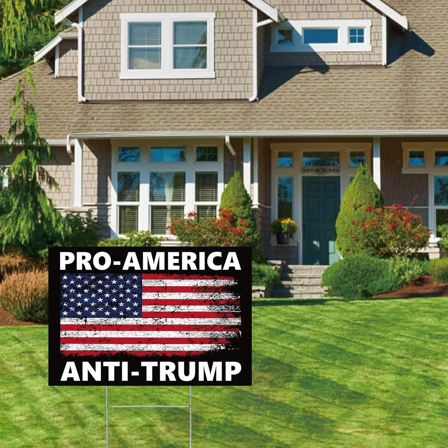Pro America anti Trump Yard Sign Double Sided Corrugated Plastic Outdoor Lawn Ga