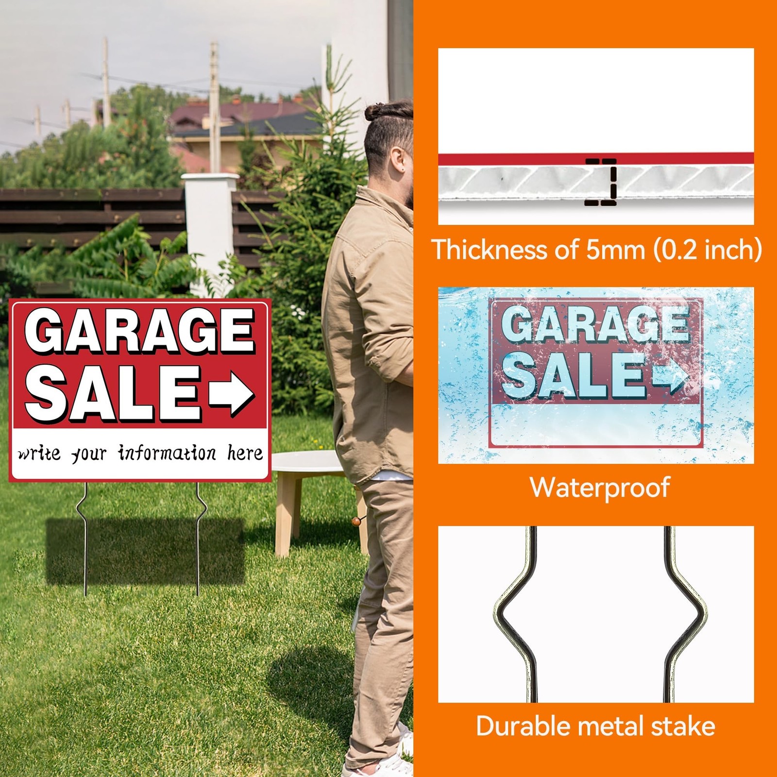 4 Pack Garage Sale Signs, Large Garage Sale Sign with Metal Stakes, 17×12 Inc…