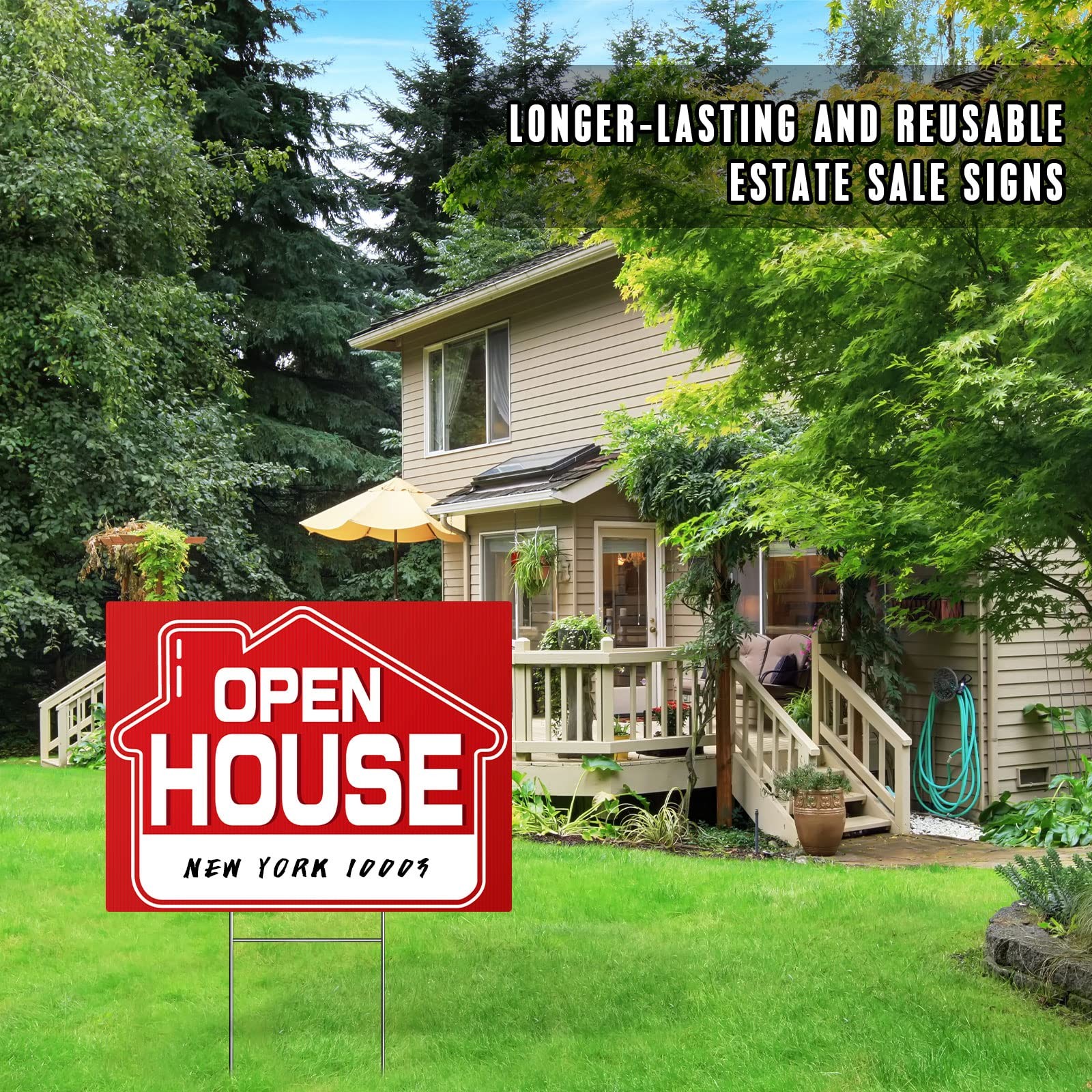Open House Signs (5 Pack), 16&Prime; x 12&Prime; Double-Sided Yard Sign With Metal H Stakes,