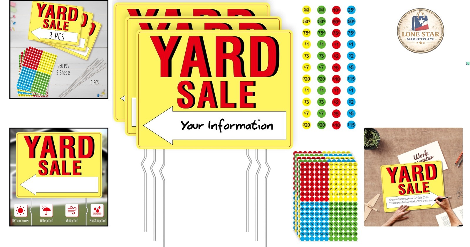 Eye-Catching Yellow Yard Sale Signs with Directional Arrows – 3PCS Complete Set