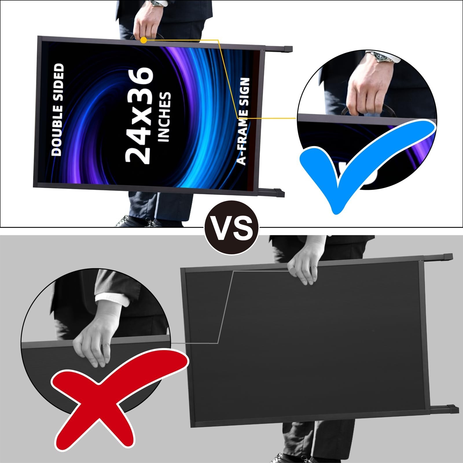 Heavy Duty Folding A-Frame Sidewalk Sign 24×36 Inch Double-Sided Metal Display