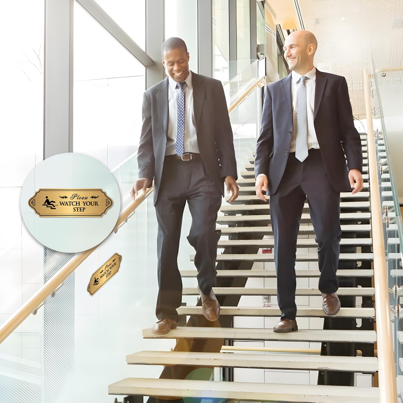 Self-Adhesive Waterproof « Watch Your Step » Sign for Indoor/Outdoor Use